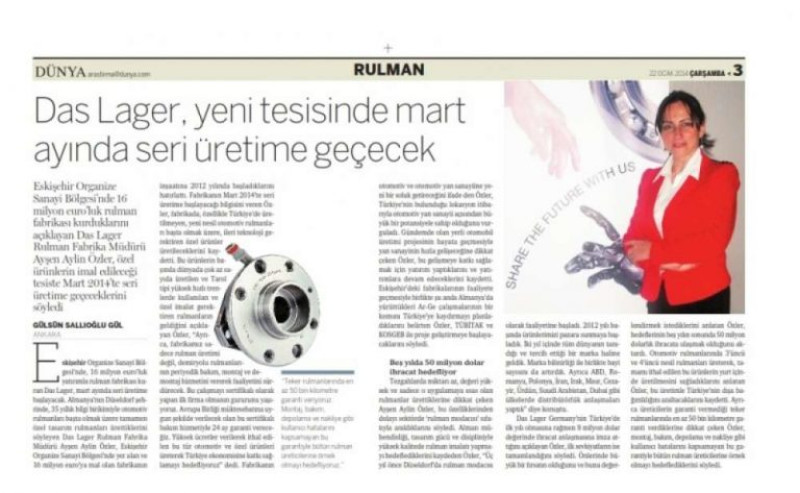 Das Lager Yeni Tesisinde Mart Ayında Seri Üretime Geçecek